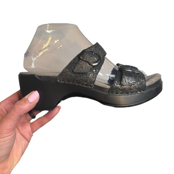 Dansko Womens Leather Slide Sandals Metallic Black Size 37 (US 6.5-7) - Picture 1 of 7